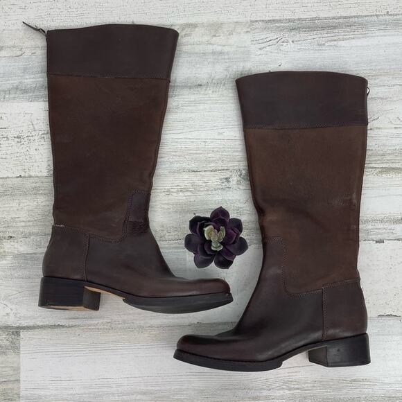 Fossil Brown Leather Knee High Zip Up Riding Boots Classic Size 6 - Picture 1 of 8